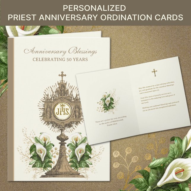 Tarjeta Ordenanza de 50 años de sacerdocio católico (Traditional Catholic Priest Anniversary Ordination Cards)