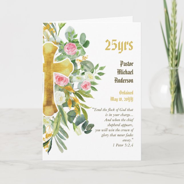 Tarjeta ORDINACIÓN ANIVERSARIO Pastor Sacerdote Ministro (Anverso)