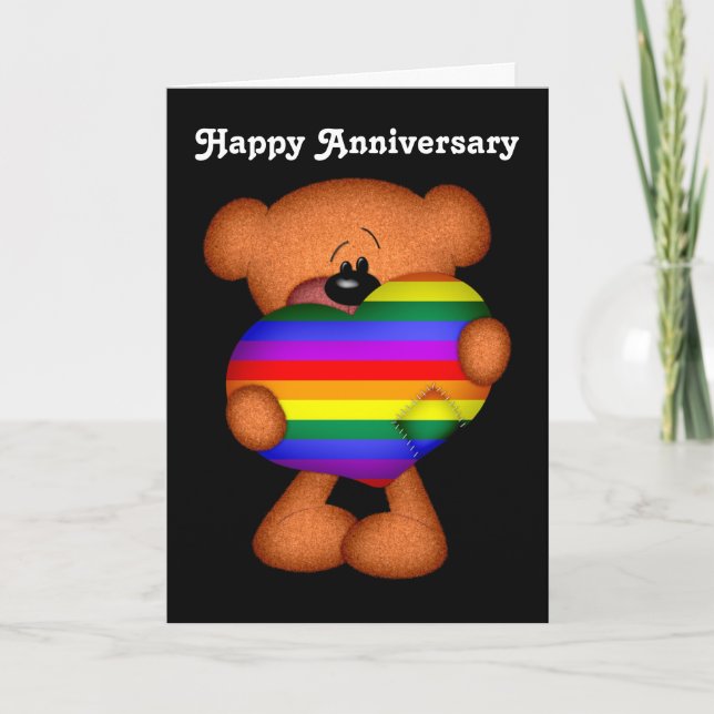 Tarjeta Orgullo Corazón Teddy Oso feliz aniversario (Anverso)
