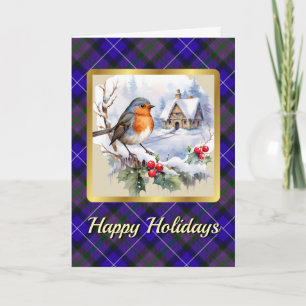 Tarjeta Orgullo de Escocia Tartán con Robin Navidad Person