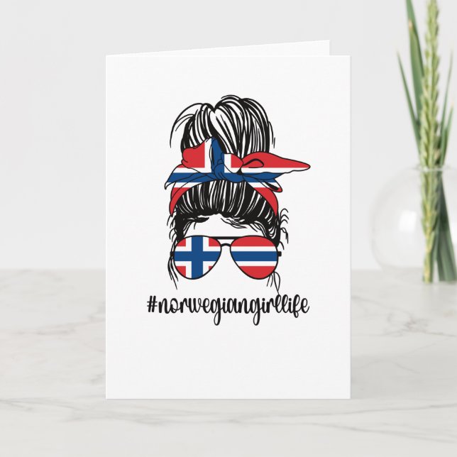 Tarjeta Orgulloso Chica noruego Bandera Raíces noruegas (Anverso)
