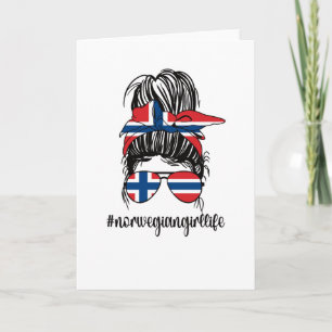 Tarjeta Orgulloso Chica noruego Bandera Raíces noruegas