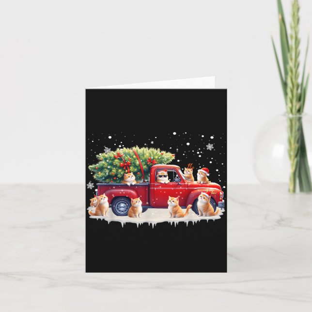Tarjeta Oriental Cat Red Truck Christmas Tree Santa Ugly X (Anverso)