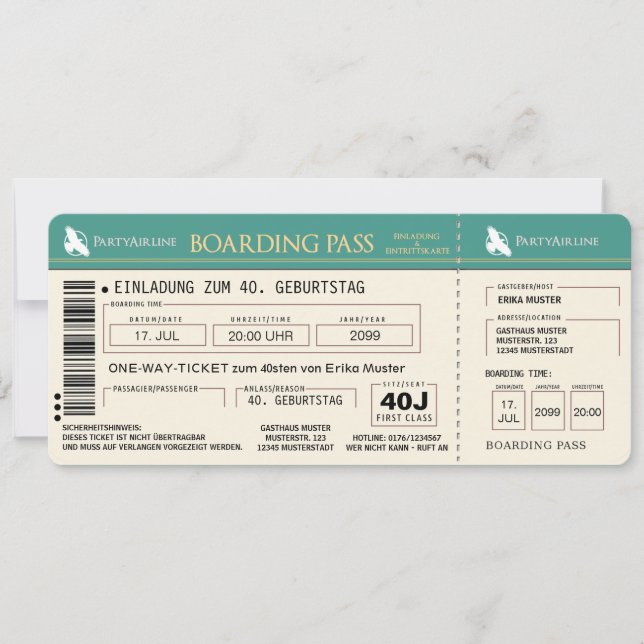 tarjeta original de invitación a 40. Cumpleaños (Anverso)
