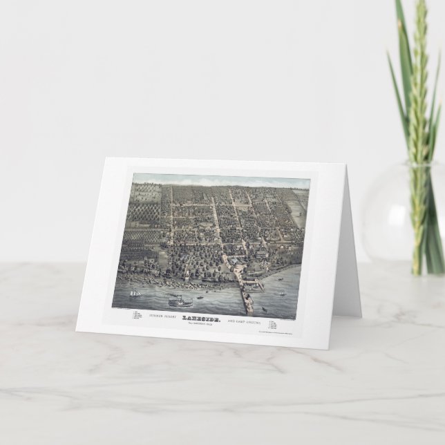 Tarjeta Orilla del lago, mapa panorámico del OH - 1884 (Anverso)
