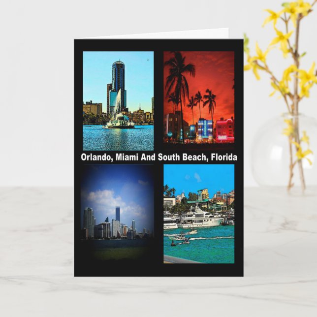 Tarjeta Orlando Miami South Beach Florida Collage Birday (flor amarilla)