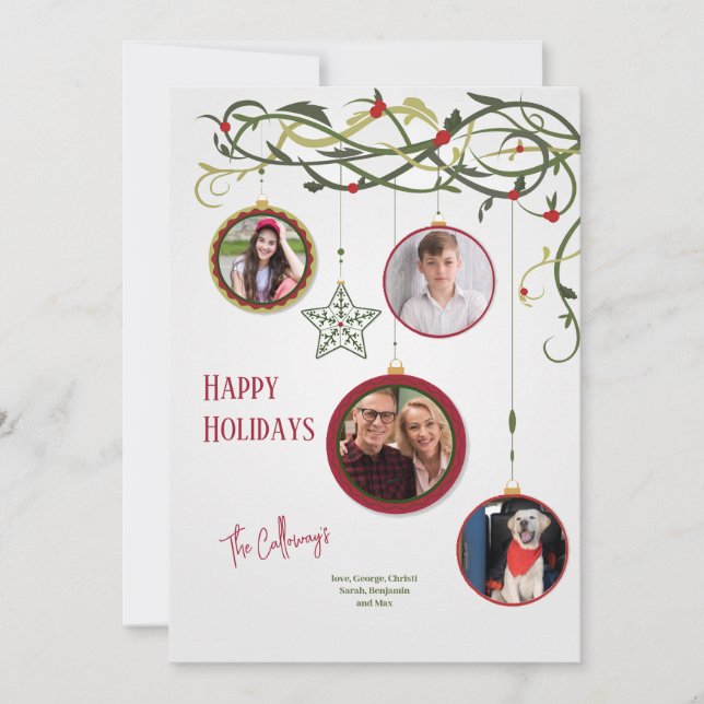 Tarjeta Ornamental Foursome Photo Holiday Greeting (Anverso)