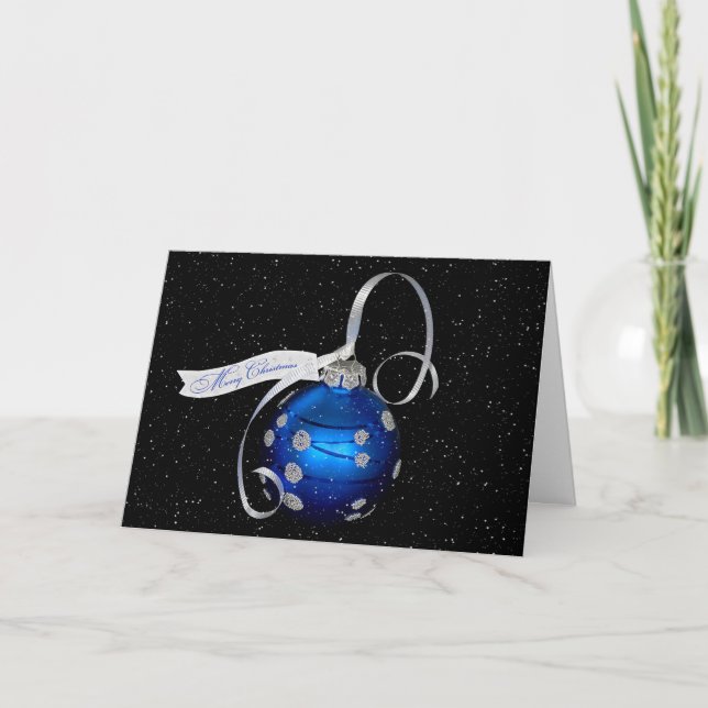 Tarjeta Ornamento De Navidad Azul En Copos De Nieve (Anverso)