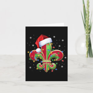Tarjeta Ornamento De Navidad De Fleur De Lis Con Santa Hat