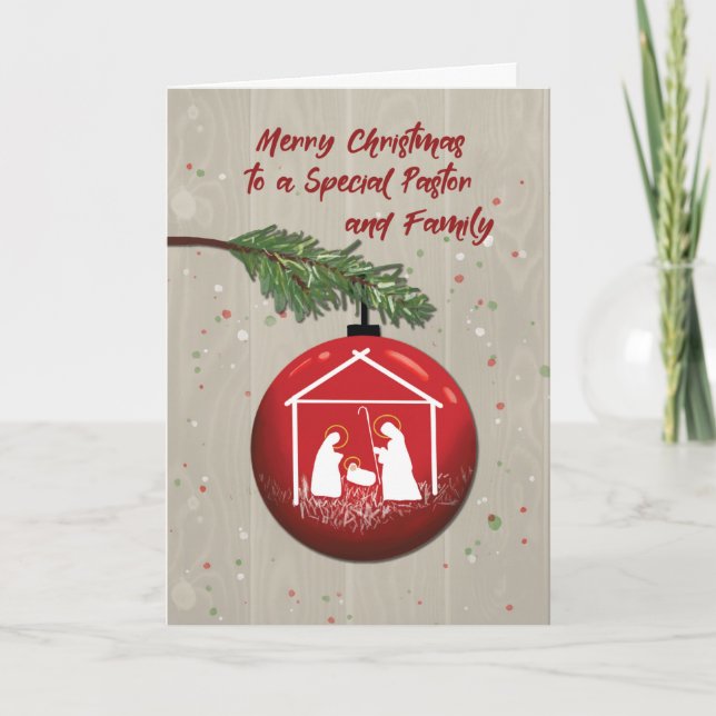 Tarjeta Ornamento de Navidad de Pastor y Familia con Mange (Anverso)