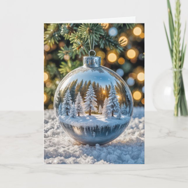 Tarjeta Ornamento de Navidad Plata y Vidrio (Anverso)