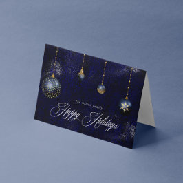 Tarjeta Ornamento de oro azul de la Marina Feliz Festivida