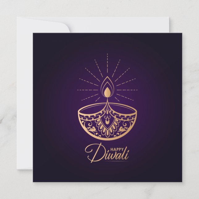 Tarjeta Ornamento de oro morado y Rosa Feliz Diwali (Anverso)