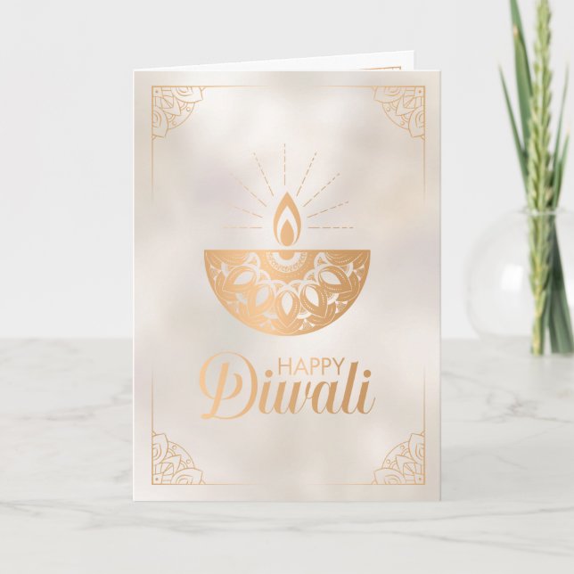Tarjeta Ornamento de Perla y Oro Feliz Diwali (Anverso)