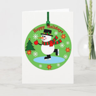Tarjeta Ornamento de snowman sobre patinaje helado Felices