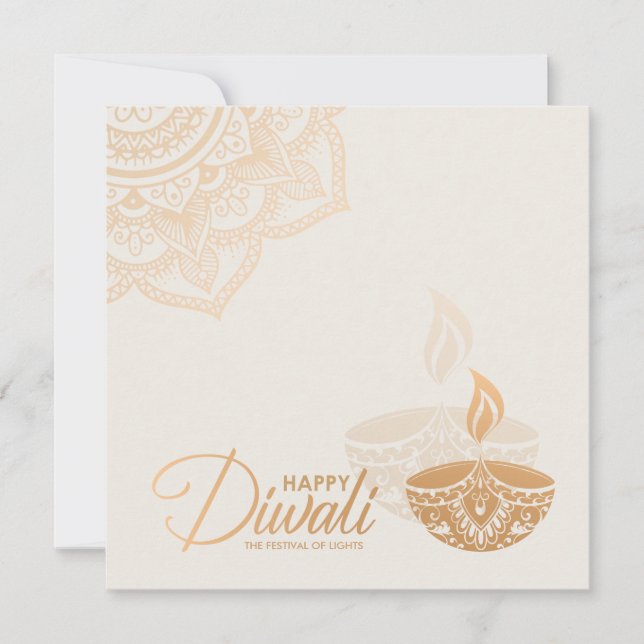 Tarjeta Ornamento mínimo de oro Rosa Feliz Diwali (Anverso)