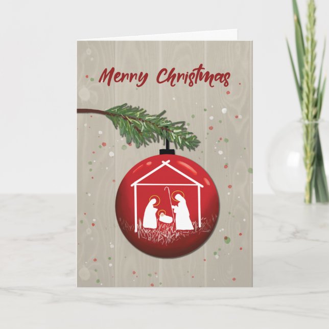 Tarjeta Ornamento navideño con pesebre (Anverso)