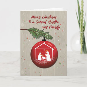 Tarjeta Ornamento navideño de ministro y familia con pesad