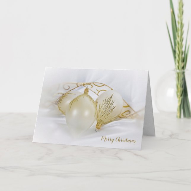 Tarjeta ornamentos blancos y dorados de Navidad (Anverso)