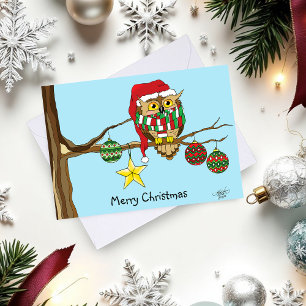 Tarjeta Ornamentos de árbol de búho navidades