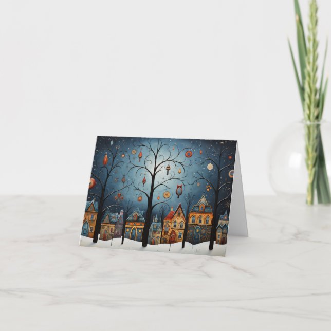 Tarjeta Ornamentos de invierno Navidades de arte folclóric (Anverso)