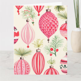 Tarjeta Ornamentos de Navidad Retro Rojo Rosa