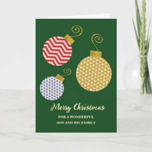 Tarjeta Ornamentos Hijo y Familia Feliz Navidad