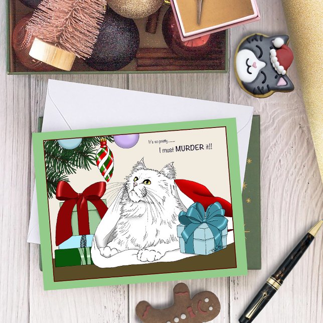 Tarjeta Ornamentos navideños de gato blanco divertidos (Subido por el creador)