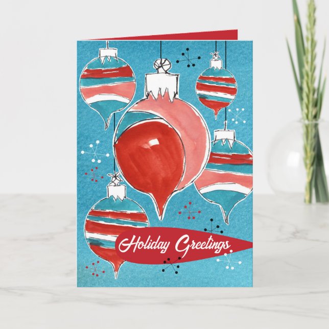Tarjeta Ornamentos navideños Felices Saludos (Anverso)