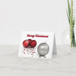 Tarjeta Ornamentos rojos y plateados de Feliz Navidad