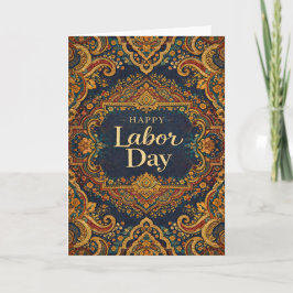 Tarjeta Ornate Blue Gold Scrollwork Happy Labor Day