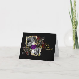 Tarjeta Ornate Elegant Photo Save the Date Purple Rosa