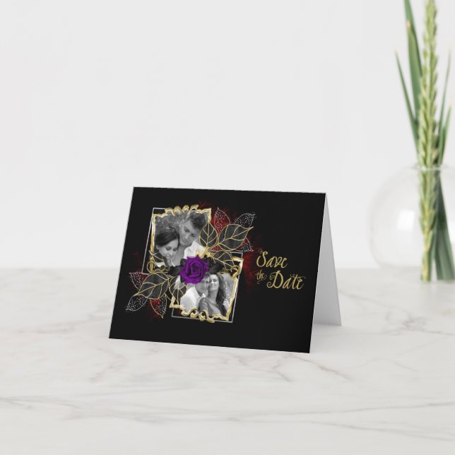 Tarjeta Ornate Elegant Photo Save the Date Purple Rosa (Anverso)