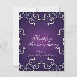 Tarjeta Ornate Elegant Silver Y Purple Happy Aniversario