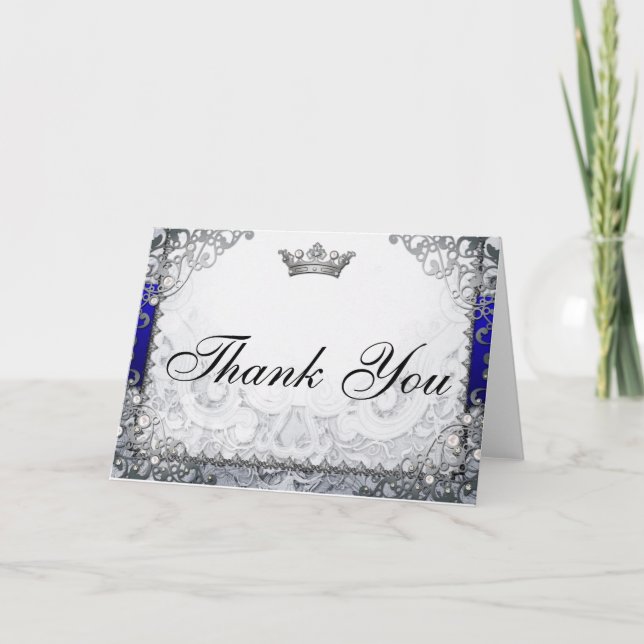 Tarjeta Ornate Fairytale Blue & Silver Gracias (Anverso)