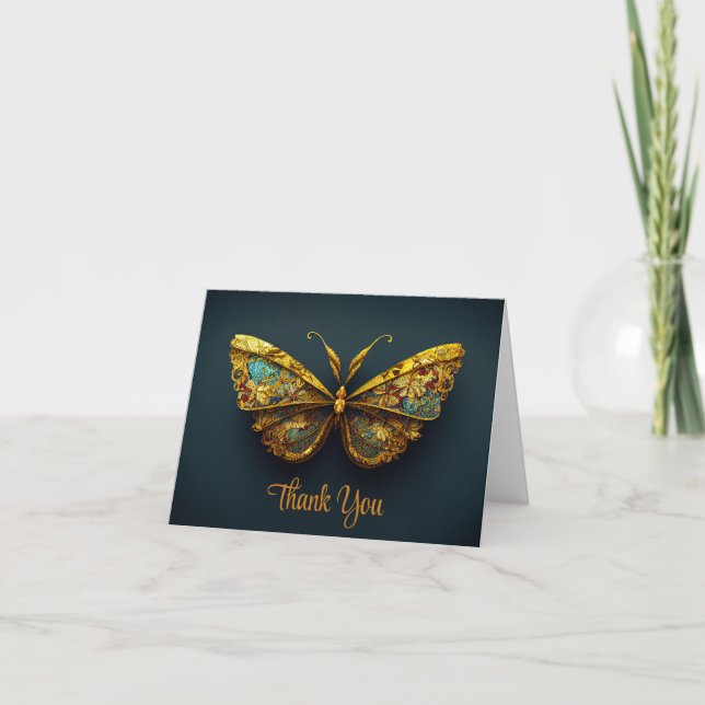 Tarjeta Ornate Gold y Butterfly Verde azulado (Anverso)