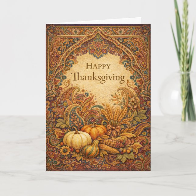 Tarjeta Ornate Jewel Tone Paisley Thanksgiving Harvest  (Anverso)