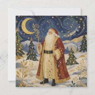 Tarjeta Ornato Santa Claus Art Nouveau dorado de invierno