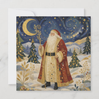 Tarjeta Ornato Santa Claus Art Nouveau dorado de invierno