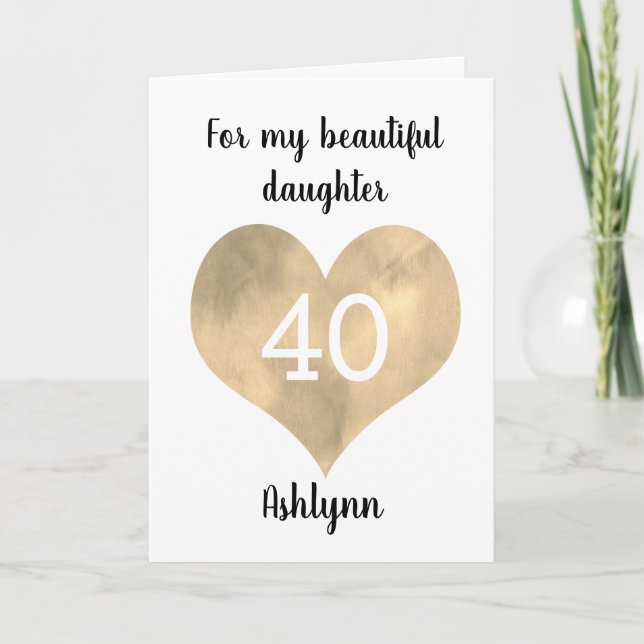 Tarjeta Oro acuarela Corazón 40 cumpleaños (Anverso)