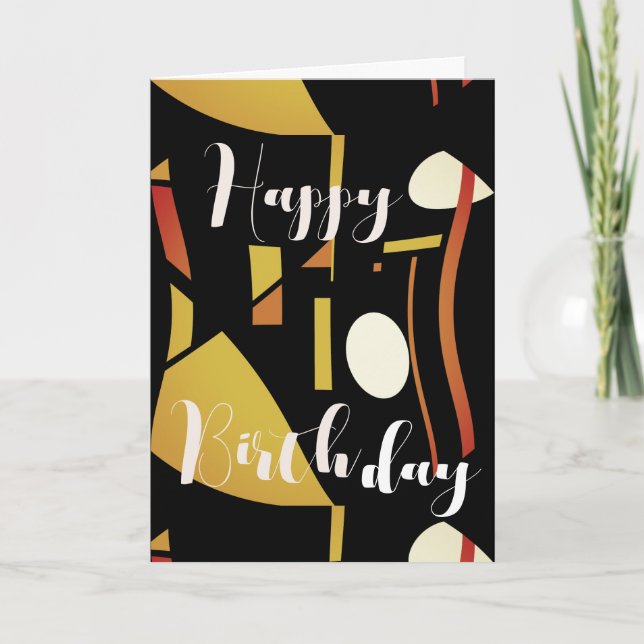 Tarjeta Oro beige en cumpleaños negro abstracto (Anverso)