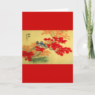 Tarjeta Oro chino y floral roja