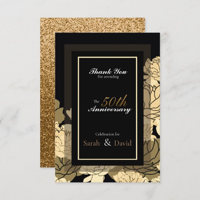 Tarjeta oro de 50 años, amarillo y rosa tan gracias (Anverso / Reverso)