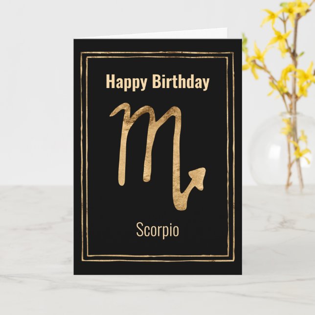 Tarjeta Oro de astrología Escorpio zodiac Feliz cumpleaños (flor amarilla)