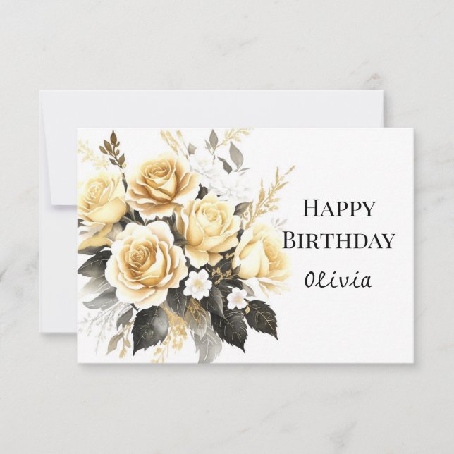 Tarjeta Oro de florecimiento virtual y cumpleaños negro (Anverso)