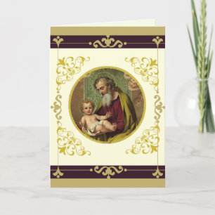 Tarjeta Oro decorativo San José y Niño Jesús