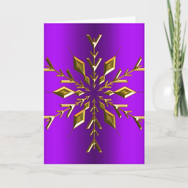 Tarjeta Oro Estrella Copo de Nieve Purpura Navidad (Anverso)