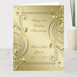 Tarjeta Oro floreciente 50 aniversario Boda 8.5 x 11