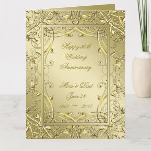Tarjeta Oro floreciente 50 aniversario Boda 8.5x11