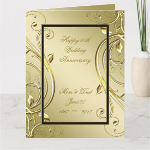 Tarjeta Oro Floreciente Negro 50 Aniversario 8.5 x 11